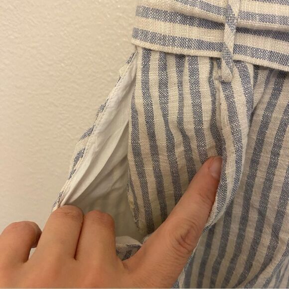 Zara linen white blue striped belted button front romper jumpsuit sailor XS - Picture 7 of 13